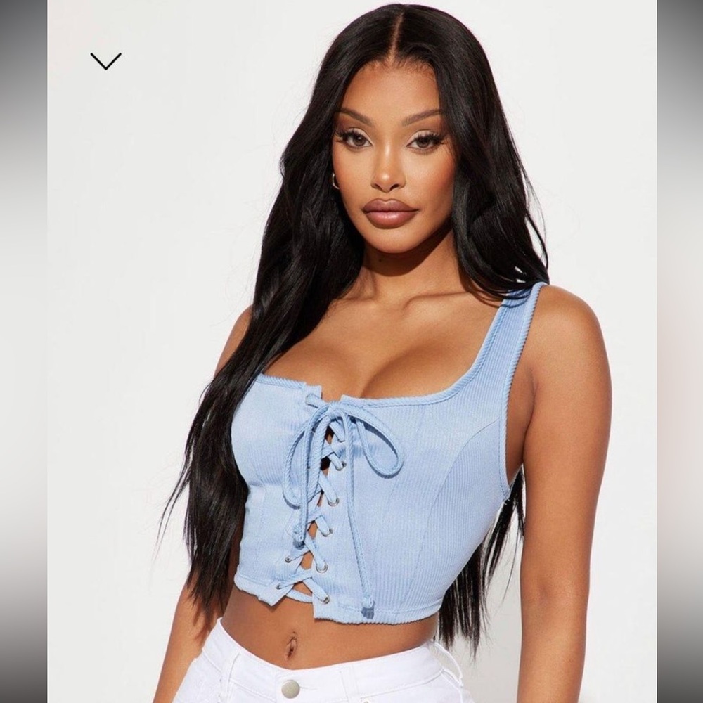 FASHION NOVA - Blue Lace Up Top